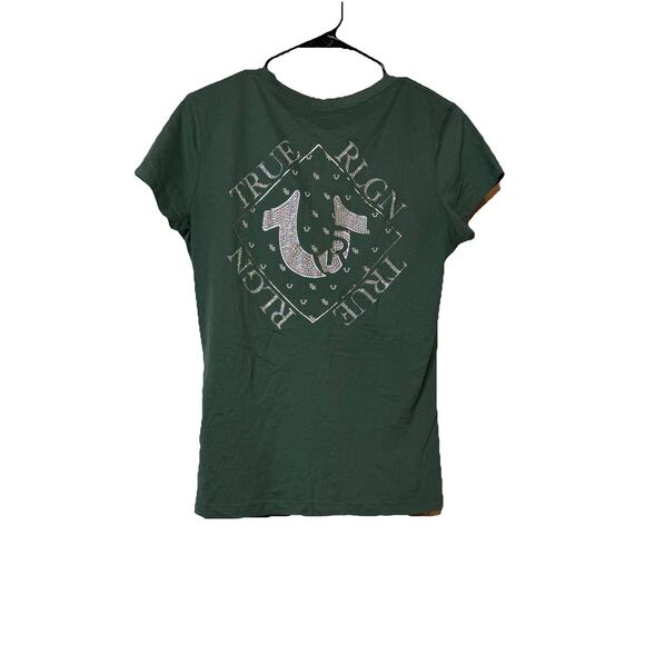 True Religion Crystal Bling Rhinestone Embellished Foil Logo Back T-shirt Size M - Picture 1 of 3